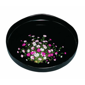 丸盆 梅型山道盆 黒 コスモス(金蒔絵) [YG449]