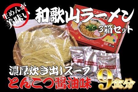 和歌山ラーメン とんこつ醤油味 3食入×3箱セット ラーメン らーめん 和歌山 スープ とんこつ 醤油 しょうゆ 中華そば 豚骨[ksw100]