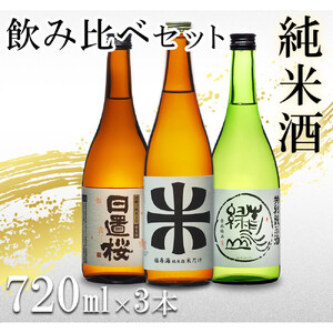 鳥取の地酒(日本酒)純米酒 飲み比べセット 720ml×3本