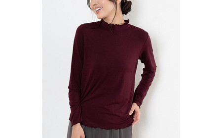 レディースハイネックカットソー 長袖 ボルドー L