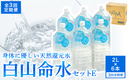 白山命水 セットE 3回定期便(ペットボトル2L×6本入り) ミネラルウォーター 国産 人気 水 白山命水 天然水 定期 定期便 飲料 ドリンク 水 ミネラルウォーター 定期便 定期便