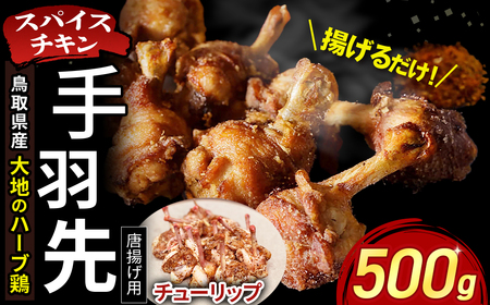 [鳥取県産 大地のハーブ鶏] スパイスチキン 手羽先 (チューリップ ) 1本ずつ 500g KC234 手羽先 唐揚げ 鶏肉 チキン
