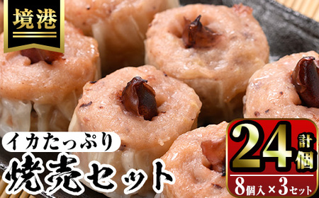 化粧箱入り!イカ屋が作ったイカたっぷり焼売セット(計24個・8個入×3セット)国産 地魚 魚介 海鮮 アカイカ ホタルイカ ゲソ すり身 シュウマイ 蒸し料理 海の幸 冷凍 贈答 化粧箱[sm-AJ001][福栄]