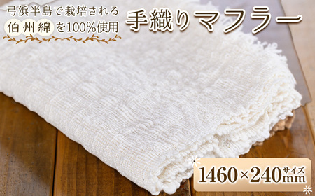 伯州綿マフラー(1枚)日本製 マフラー 国産 日本製 白 ホワイト 綿100% 手紡ぎ 手織り[sm-BC001][浜っ子]