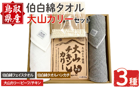 伯州綿タオル&大山カリーセット! ふるさと納税 境港市 特産品 フェイスタオル ハンカチ カレー ビーフ チキン 牛肉 鶏肉[sm-BP012][フジキコーポレーション]