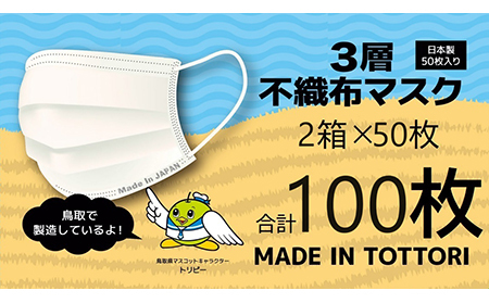 [72005]鳥取県岩美町産 不織布マスク50枚入り×2箱(100枚)