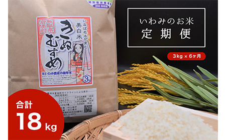 [T-1][定期便6回]いわみのお米(きぬむすめ)3kg×6ヶ月令和6年産