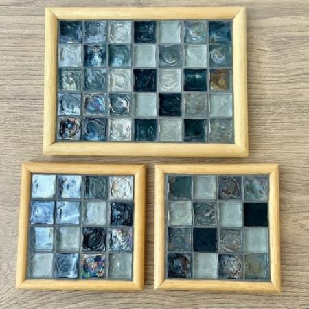 ガラスタイルコースター2枚・トレイ大1枚セット(ブラック・アーチフレーム)