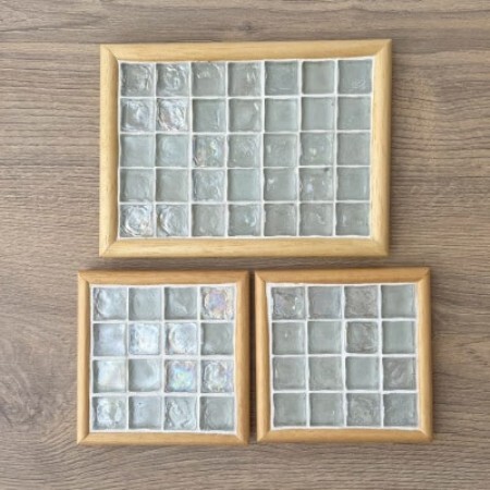 ガラスタイルコースター2枚・トレイ大1枚セット(クリア・アーチフレーム)