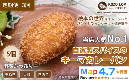 1128.[定期便3ヶ月]子供も大好き!自家製スパイスのキーマカレーパン5個×3回