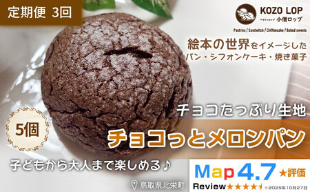 1172.[定期便3ヶ月]鳥取県産 チョコたっぷり生地 チョコっとメロンパン 5個×3回