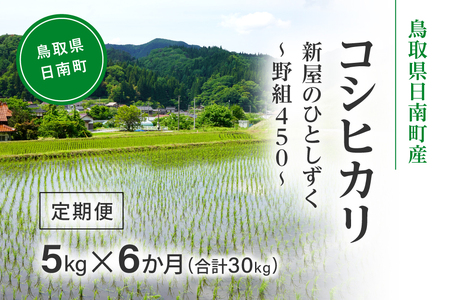 令和7年産 新米 先行予約 鳥取県日南町産コシヒカリ 定期便 5kg×6か月(合計30kg) 新屋のひとしずく 〜野組450〜 米 お米 おこめ 精米 こしひかり
