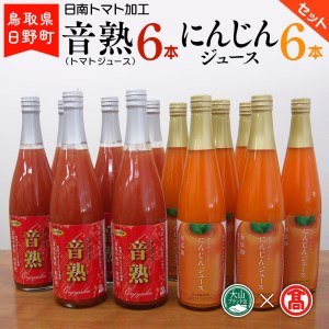 トマトジュース(720ml) にんじんジュース(500ml)セット 各6本 [日南トマト加工] [大山ブランド会]BF 7