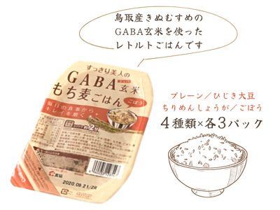 GABA玄米もち麦パックごはん 4種類セット（12パック入り）/ 無洗米 きぬむすめ もち こめ 麦 JAアスパル 0589