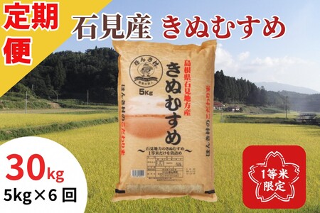 [令和6年産]石見産きぬむすめ30kg(5kg×6回コース)[定期便]お米 一等米 お取り寄せ 特産 精米 白米 ごはん ご飯 コメ 30kg 30キロ ( )[1939]