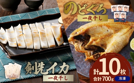 食塩のみで味つけしたノドグロと真イカの一夜干し合計10枚（約700ｇ） 産地直送 干物 魚 人気 天然 ボリューム のどぐろ 白いか 焼くだけ 一夜干し 【005_1972】