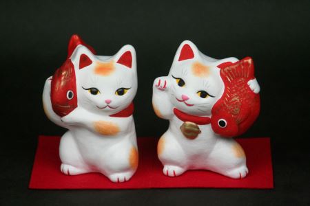  招き猫セット 土人形 人形 招き猫 セット 縁起物 記念品 インテリア 贈り物 【013_0043】