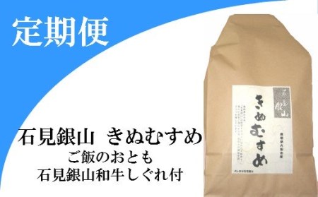 「きぬむすめ」(精米5kg)とご飯のおとも「石見銀山和牛しぐれ」(5回お届け) [令和4年産 2022年産 定期便 5回 きぬむすめ 精米 5kg×5回 和牛しぐれ 1袋 50g×5回]