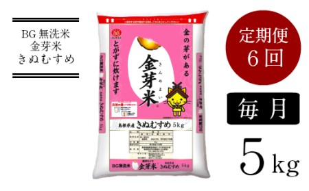 BG無洗米・金芽米きぬむすめ 5kg×6ヵ月 定期便 [毎月] 新米[令和6年産]計量カップ付き 米 BG 無洗米 半年 島根県産 新生活応援 お試し 節水 時短 アウトドア キャンプ 東洋ライス 低カロリー 健康 しまねっこ