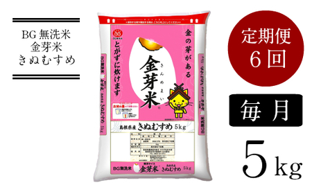 BG無洗米・金芽米きぬむすめ 5kg×6ヵ月 定期便 【毎月】 新米［令和6年産］計量カップ無し 米 BG 無洗米 毎月 6ヶ月 半年間 島根県産 新生活応援 お試し 節水 時短 アウトドア キャンプ 東洋ライス 低カロリー 健康 しまねっこ