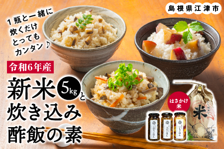 【令和6年度産新米5kg(天日乾燥)】と、お米と一緒に炊く【炊き込みピクルスの素３本セット】【YP-5】｜送料無料 ピクルス ぴくるす 野菜 やさい 米 新米 お米 炊き込み酢飯 酢飯 ごぼう 五目 いも ピクルスの素 健康 手作り 手作業 常温保存 詰め合わせ セット ギフト 贈物 プレゼント｜