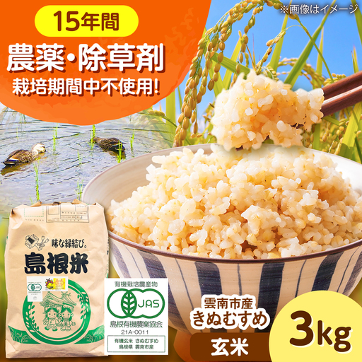 [有機JAS認証]有機栽培米きぬむすめ 3kg 令和7年産 玄米 島根県雲南市/佐藤ファーム[AIEO005]