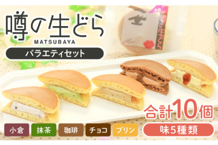 噂の生どらバラエティセット10個入( 小倉 プリン 抹茶 珈琲 チョコ )[ 生どら どら焼き 5種 各2個 合計10 お菓子 詰め合わせ セット 包装 ふわふわ 特製クリーム スイーツ 洋風どら焼き 冷凍配送 おやつ 茶菓子 おしゃれ 贈り物 ギフト プレゼント お土産 ]