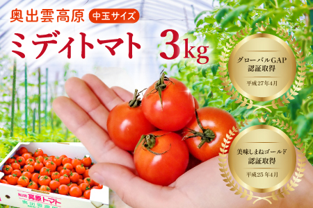 世界基準の奥出雲高原ミディトマト3kg(中玉サイズ)[トマト とまと 3kg たっぷり 野菜 ミディトマト 中玉 一口サイズ 厳選 新鮮 お手軽 健康 美容 安心 安全 美味しい サラダ シンディースィート リコピン やさい]
