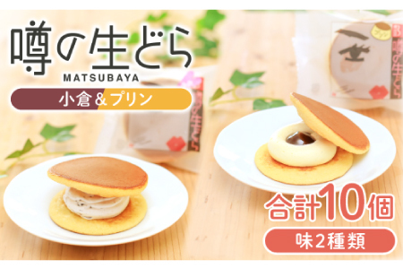 噂の生どら10個セット( 小倉 プリン )[ 生どら どらやき どら焼き 2種 各5個 お菓子 詰め合わせ セット 包装 スイーツ 特製クリーム 洋風どら焼き 冷凍 洋菓子 和菓子 おやつ 茶菓子 おしゃれ 贈り物 ギフト プレゼント お土産 ]
