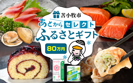 あとから セレクト [ ふるさと ギフト ] 80万円 T000-000-18 肉 お肉 肉加工品 牛 豚 鶏 魚 お魚 魚介類 水産加工品 日用品 雑貨 惣菜 総菜 野菜 工芸品 伝統工芸品 菓子 お菓子 果物 あとから選べる 選べる 北海道 ふるさと納税 苫小牧市 おすすめ ランキング プレゼント