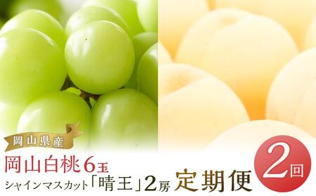 フルーツ 2025年 先行予約 岡山 白桃 6玉 シャイン マスカット 晴王 2房 を2回に分けてお届け! 定期便 桃 ぶどう 梨 岡山県産 国産 果物 ギフト