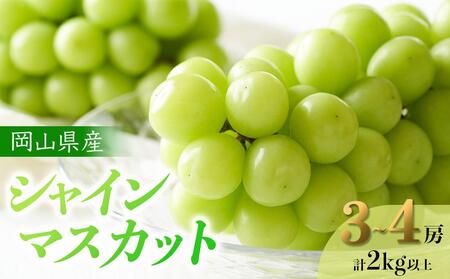 ぶどう 2025年 先行予約 岡山県産 シャインマスカット 3〜4房 計2kg以上[ジューシーで上品な甘みと高貴な香り] 