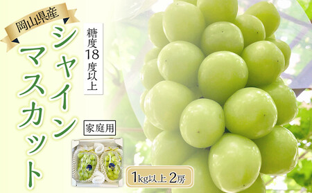 家庭用 2026年 糖度18度以上 岡山県産 シャインマスカット 500g以上 2房 1kg以上 [9月以降発送]