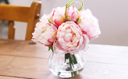 水換え不要!!ピオニー(芍薬)の花瓶に入った花束:Pink[1色][ハンドメイド アーティフィシャルフラワー 造花 芍薬 しゃくやく 花瓶 お花 花 岡山県 倉敷市 おすすめ 人気]