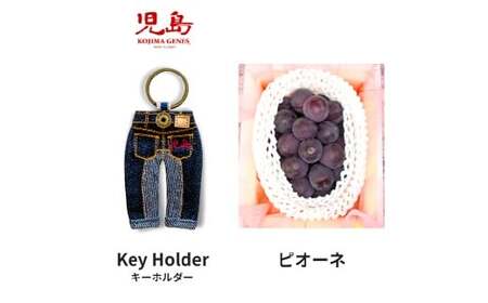 [年2回定期便] 家庭用 ピオーネ 2房(1房約530g以上)+ KOJIMA GENES キーホルダー フルーツ 果物 ブドウ ぶどう 葡萄 国産 ギフト 贈答 [2026年6月上旬〜9月下旬まで発送予定]