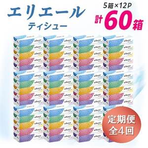 【3ヵ月毎定期便】エリエール ティシュー 180組5箱×12パック(60箱) 全4回【配送不可地域：離島・北海道・沖縄県】【4013084】