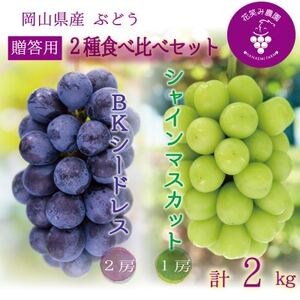 岡山 花笑み農園の『シャインマスカット&BKシードレス』贈答用 約2kg BS-2上 9月下旬〜発送[配送不可地域:離島]