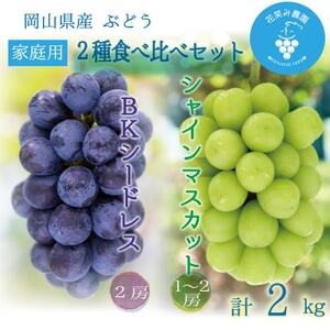 岡山 花笑み農園の『シャインマスカット&BKシードレス』家庭用 約2kg BS-2家 9月下旬〜発送[配送不可地域:離島]