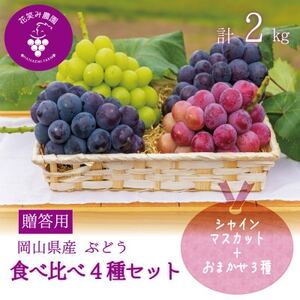 岡山 花笑み農園の『食べ比べ4種セット』シャイン入り(4房)贈答用 4M-2上[9月中旬〜順次発送][配送不可地域:離島]
