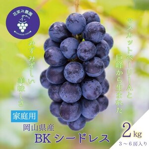 岡山 花笑み農園の『BKシードレス』約2kg家庭用(3〜6房) B-2家[9月中旬〜順次発送][配送不可地域:離島]
