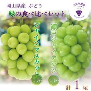 岡山 花笑み農園の『シャインマスカット&瀬戸ジャイアンツ』1kg(2房) GS-1[配送不可地域:離島・北海道・沖縄県]