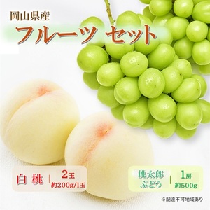 岡山県産 フルーツセット 桃太郎ぶどう 1房(約500g) 白桃 2玉(1玉約200g) 果物 フルーツ 詰め合わせ ぶどう ブドウ 葡萄 桃 国産