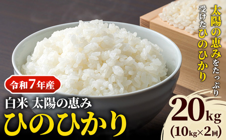 [令和7年産 予約受付] 岡山県産 ひのひかり 笠岡産 10kg×2回(計20kg) 太陽の恵み (白米)