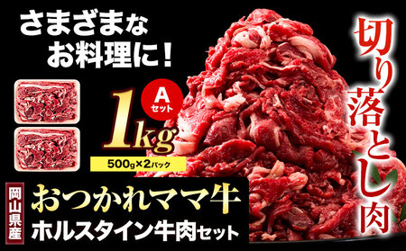 牛肉 肉 おつかれママ牛 ホルスタイン 牛肉セット ホルスタイン牛肉 切り落とし 500g×2 1kg 株式会社こはら[60日以内に出荷予定(土日祝除く)]岡山県産 岡山県 笠岡市 切り落とし肉 セット