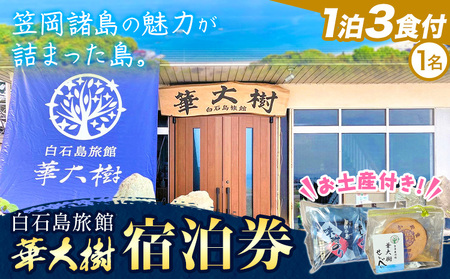 白石島旅館 華大樹 宿泊券 1泊3食付 (1名) 華大樹[30日以内に出荷予定(土日祝除く)]岡山県 笠岡市 送料無料 チケット 食事 付き 宿泊 旅行 笠岡諸島