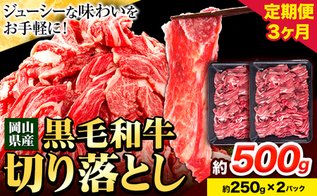 牛肉[3ヶ月定期便] 肉 黒毛和牛 切り落とし 訳あり 大容量 小分け 500g 1パック 250g 定期便[お申込み月翌月から出荷開始]岡山県産 岡山県 笠岡市 お肉 にく カレー 牛丼 切り落し 切落し