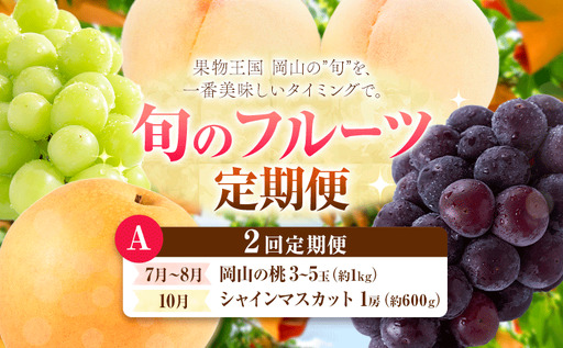 [定期便]旬のフルーツ定期便 岡山のフルｰツ 定期便 Aコース 2回定期便 岡山県産 桃 シャインマスカット ニューピオーネ 梨 [7月上旬-10月末頃出荷]岡山県 笠岡市 フルーツ 旬 果物 ぶどう 梨 マスカット お取り寄せ