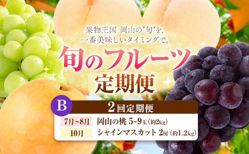 [定期便]旬のフルーツ定期便 岡山のフルｰツ 定期便 Bコース 2回定期便 岡山県産 桃 シャインマスカット ニューピオーネ 梨 [7月上旬-10月末頃出荷]岡山県 笠岡市 フルーツ 旬 果物 ぶどう 梨 マスカット お取り寄せ