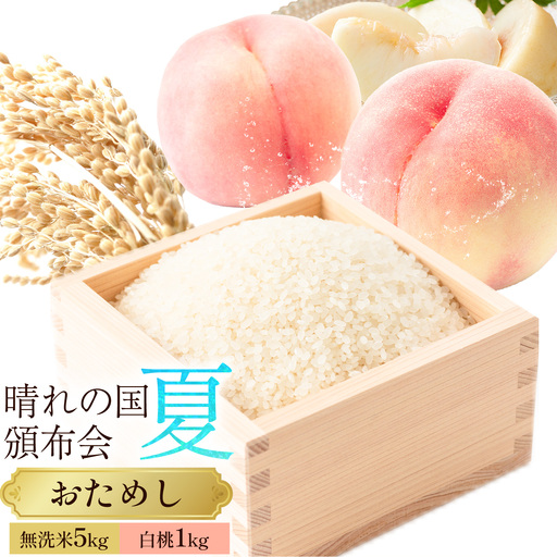 晴れの国頒布会 夏 おためし 無洗米 5kg 白桃 1kg