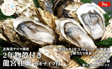 先行予約 北海道 サロマ湖産 龍宮牡蠣3kg(2年物殻付きカキ)カキナイフ付